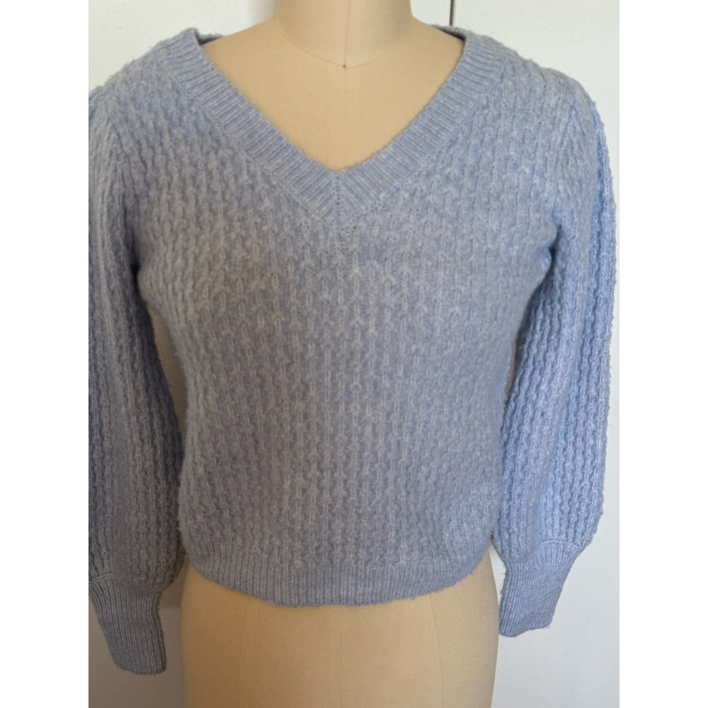 Women's Hippie Rose Light Blue V-Neck Knit ribbed trim Sweater S